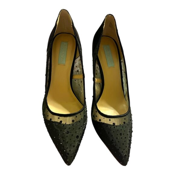 Betsey Johnson Black Rhinestone Mesh Pointy Toe Pumps - Picture 8 of 13